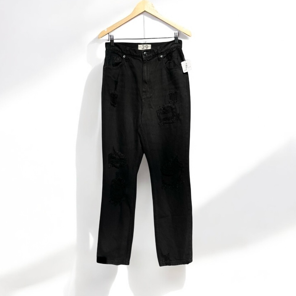 🌻NEW w.tag Free people We The Free CRVY Black Georgine Distressed Mom Jean 29